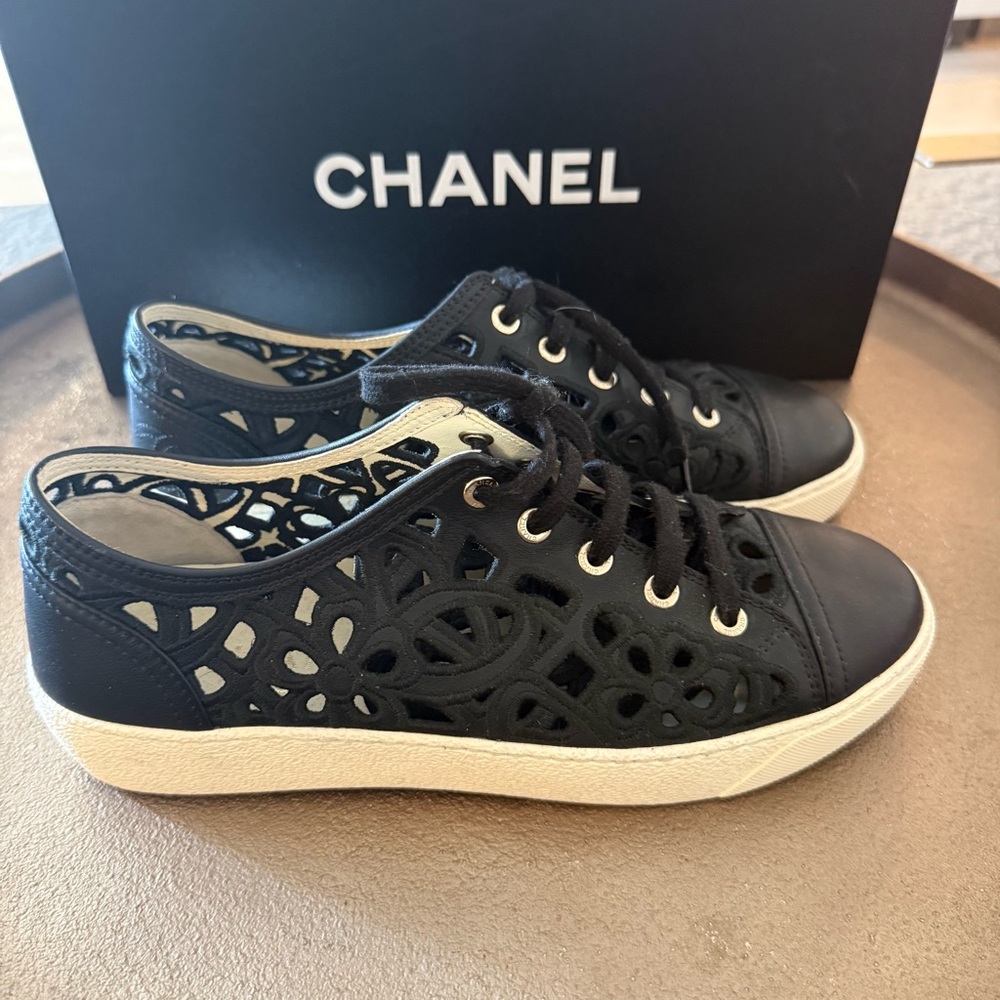 Chanel Black Cutout Sneakers